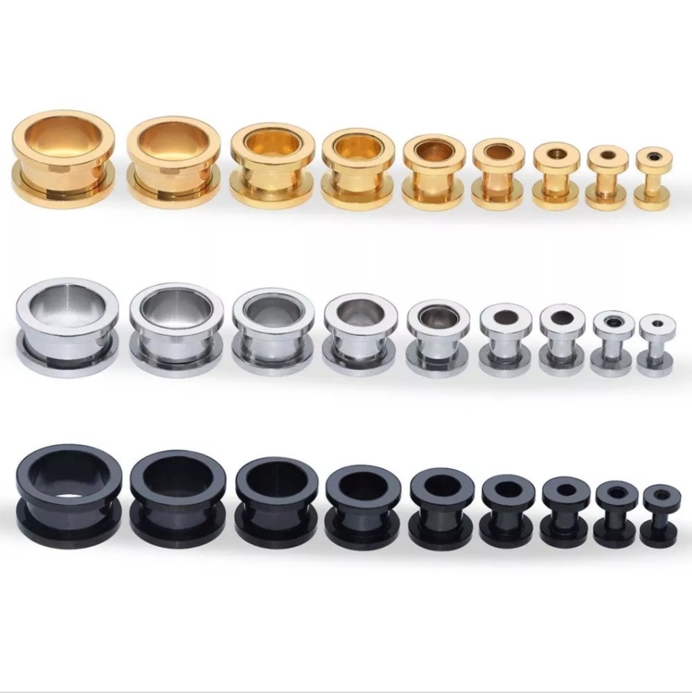 2 pairs Stainless Steel Double Flare Plugs 8g